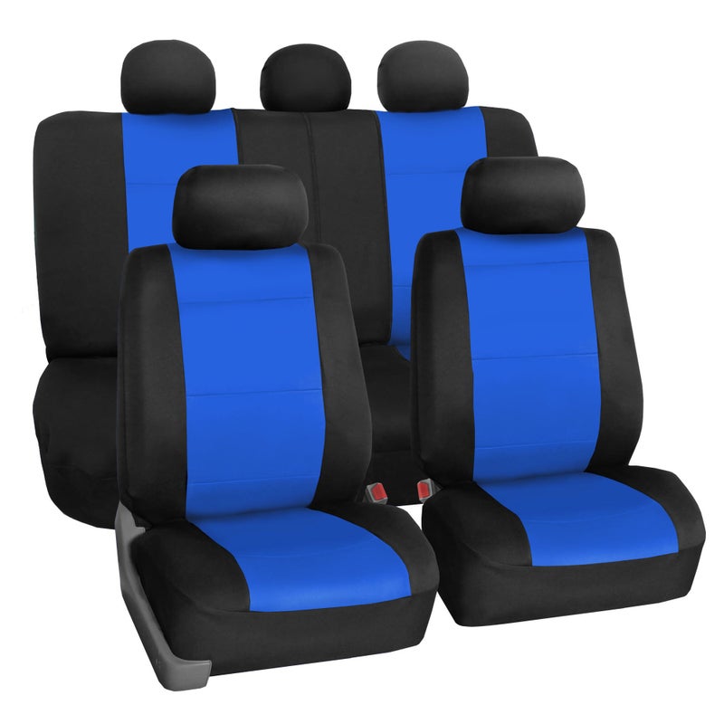 FH Group Waterproof Neoprene Car Seat Covers Full Set â€“ Universal Fit Front & Split Bench Rear Seat Covers, Airbag Compatible Automotive Seat Protectors for Cars, SUVs & Vans, Blue - Image 1